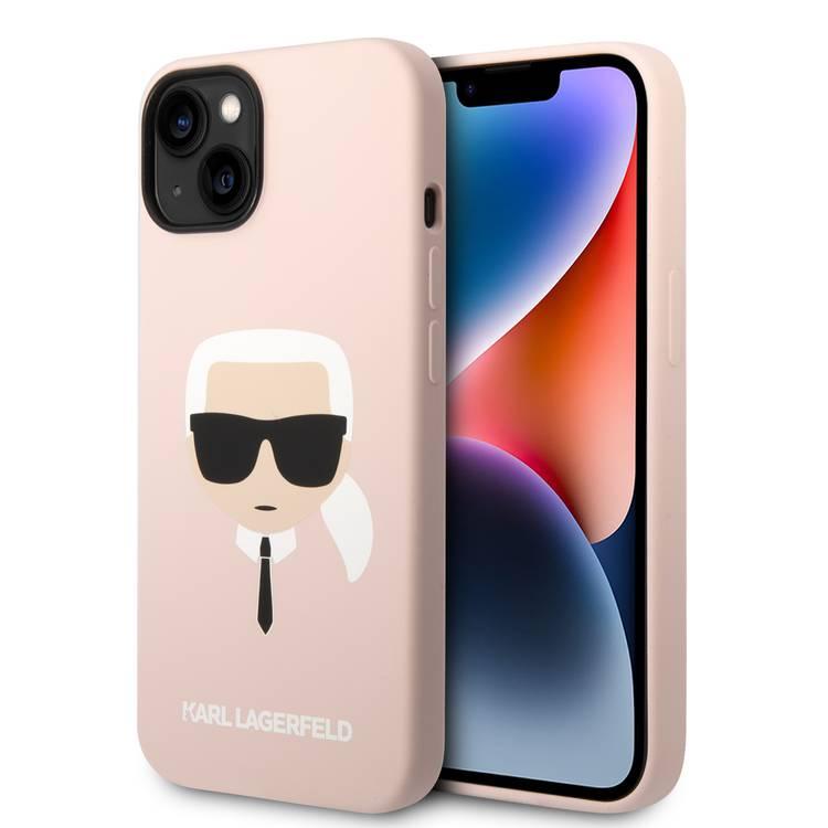 Karl Lagerfeld Liquid Silicone Case with Karl Head Logo iPhone 14 Plus Compatibility - Pink