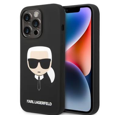 Karl Lagerfeld Liquid Silicone Case with Karl Head Logo iPhone 14 Pro Compatibility - Black