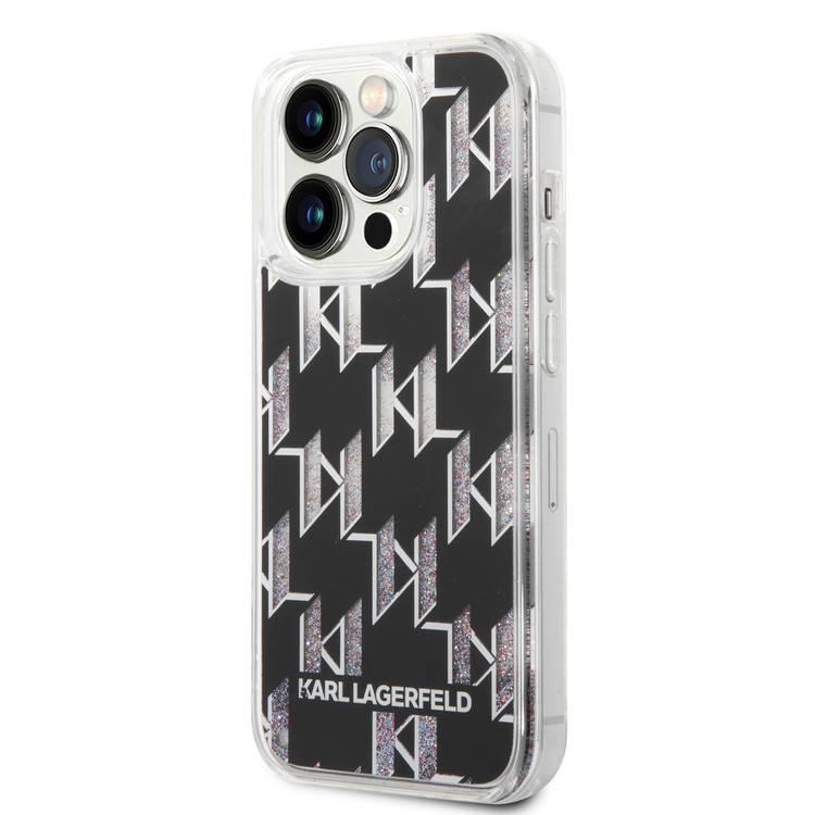 Karl lagerfeld Liquid Glitter Case Monogram Pattern & Multicolor Glitter iPhone 14 Pro Compatibility - Black