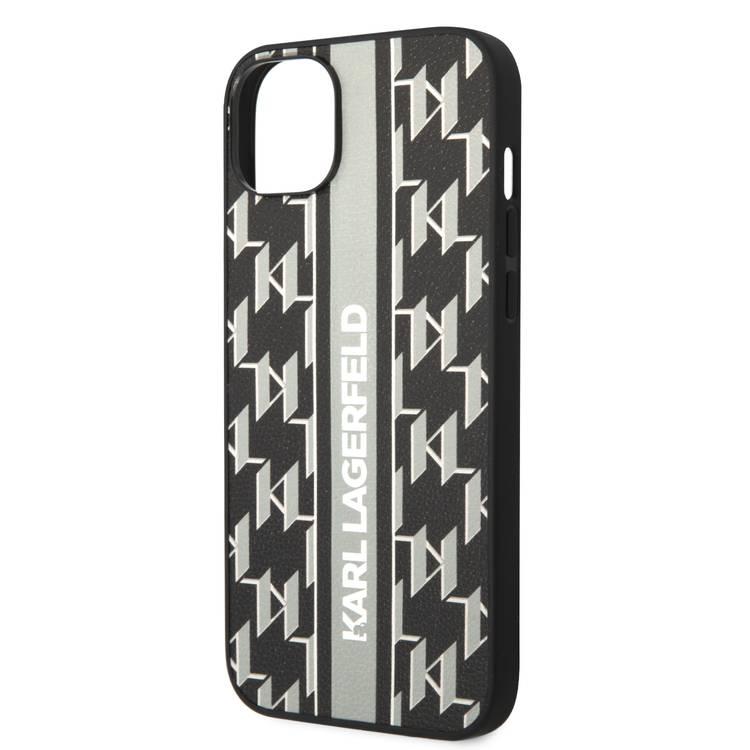 Karl Lagerfeld Grained PU Leather Case with Monogram Pattern & Vertical Logo Compatble iPhone 14 Plus Compatibility - Gray