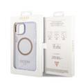 Guess Magsafe Compatibility Case with Translucent Gold Outline iPhone 14 Plus Compatibility - Purple