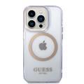Guess Magsafe Compatibility Case with Translucent Gold Outline iPhone 14 Pro Max Compatibility - Purple