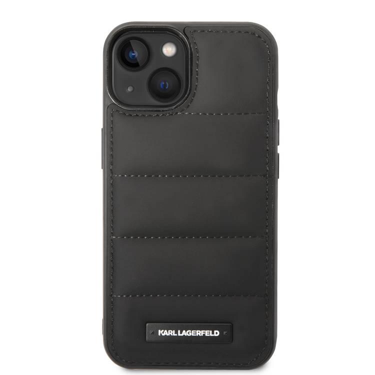 Karl Lagerfeld Quilted Nylon Puffy Case with Metal Logo Plate iPhone 14 Plus Compatibility - Black