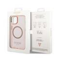 Guess Magsafe Compatibility Case with Translucent Gold Outline iPhone 14 Plus Compatibility - Pink