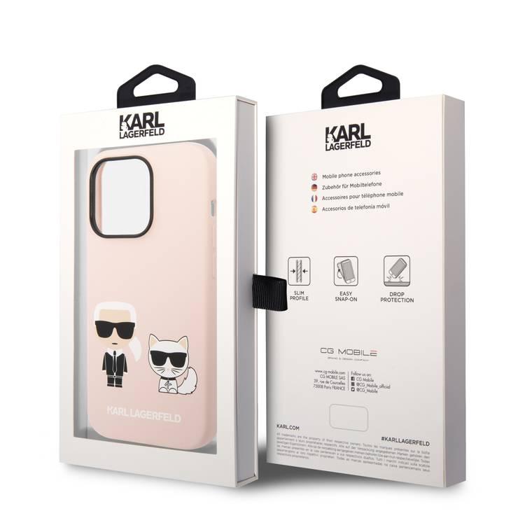 Karl Lagerfeld Magsafe Compatibility Liquid Silicone Case with Karl & Choupette Body iPhone 14 Pro Max Compatibility - Pink