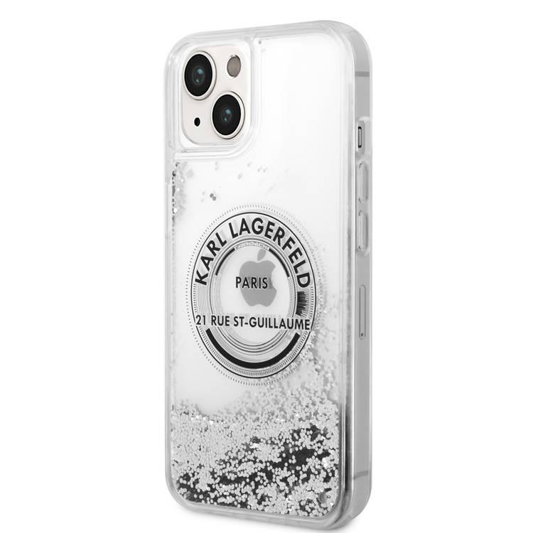 Karl Lagerfeld Liquid Glitter Case Silicone Round RSG Logo Ultra-Thin iPhone 14 Compatibility - Silver