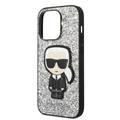 Karl Lagerfeld Glitter Flakes Case with Ikonik Patch Shockproof iPhone 14 Pro Compatibility - Silver