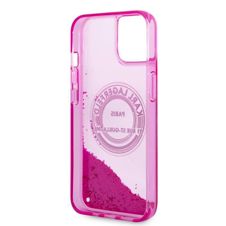 Karl Lagerfeld Liquid Glitter Case Silicone Round RSG Logo Ultra-Thin iPhone 14 Plus Compatibility - Pink