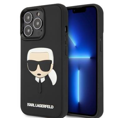 Karl Lagerfeld Case Silicone with 3D Rubber Karl Head Protector iPhone 14 Pro Compatibility - Black