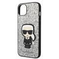 Karl Lagerfeld Glitter Flakes Case with Ikonik Patch Shockproof iPhone 14 Plus Compatibility - Silver
