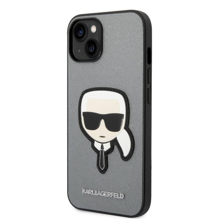 Karl Lagerfeld PU Saffiano Case with Karl Head Patch Ultra-Thin iPhone 14 Compatibility - Silver
