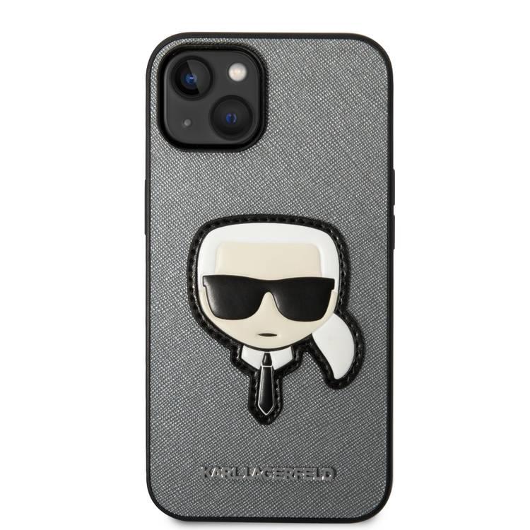 Karl Lagerfeld PU Saffiano Case with Karl Head Patch Ultra-Thin iPhone 14 Compatibility - Silver