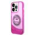 Karl Lagerfeld Liquid Glitter Case Silicone Round RSG Logo Ultra-Thin iPhone 14 Pro Compatibility - Pink