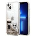Karl Lagerfeld Liquid Glitter Silicone Case Karl and Choupette Protector iPhone 14 Compatibility - Gold