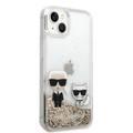 Karl Lagerfeld Liquid Glitter Silicone Case Karl and Choupette Protector iPhone 14 Compatibility - Gold