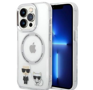 Karl Lagerfeld Magsafe Compatibility PC/TPU Case with Ring Wireless Chargeable iPhone 14 Pro Compatibility - White