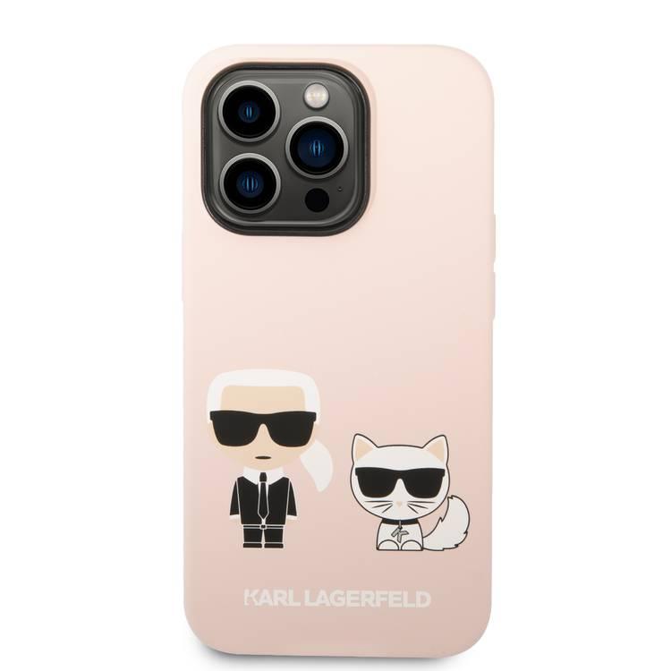 Karl Lagerfeld Magsafe Compatibility Liquid Silicone Case with Karl & Choupette Body iPhone 14 Pro Compatibility - Pink
