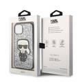 Karl Lagerfeld Glitter Flakes Case with Ikonik Patch Shockproof iPhone 14 Compatibility - Silver