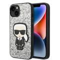 Karl Lagerfeld Glitter Flakes Case with Ikonik Patch Shockproof iPhone 14 Compatibility - Silver