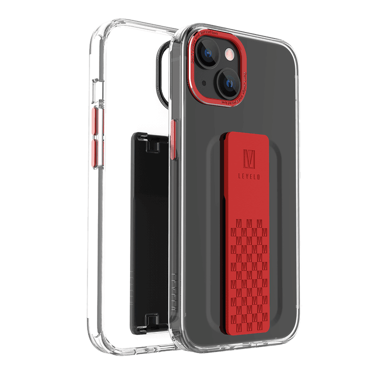 Levelo Graphia IMD Clear Case with Extra Grip Bumper Protection iPhone 14 Compatibility - Red