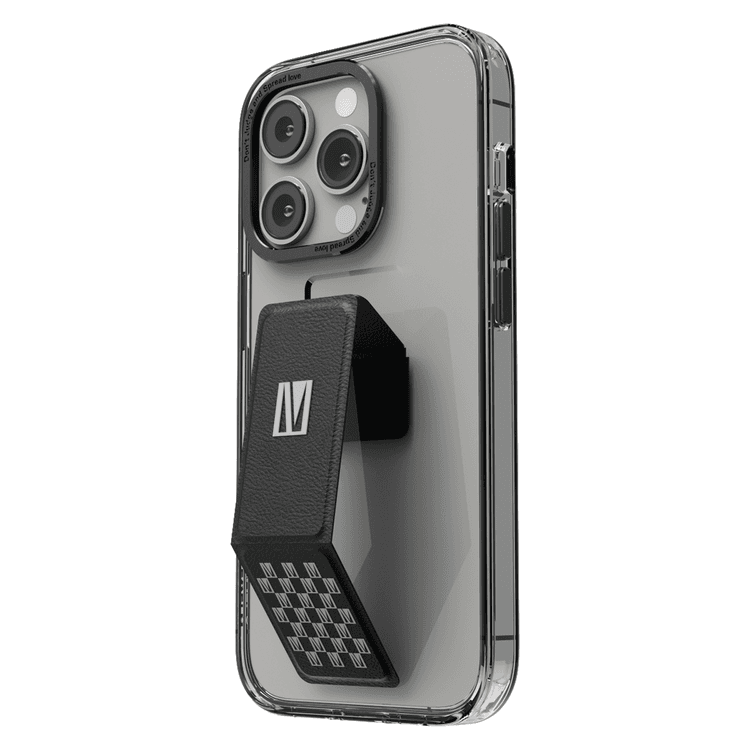 Levelo Morphix Clara Grip stand IMD Clear Back Case Protective/Classy iPhone 14 Pro Compatibility - Black