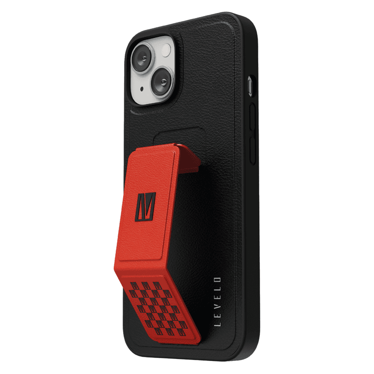 Levelo Morphix Grip Stand PU Leather Case iPhone 14 Compatibility - Red