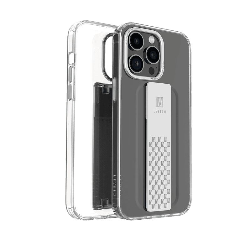 Levelo Graphia IMD Clear Case with Extra Grip Bumper Protection iPhone 14 Pro Max Compatibility - Silver