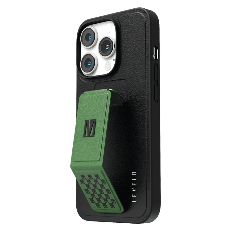Levelo Morphix Grip Stand PU Leather Case iPhone 14 Pro Max Compatibility - Pacific Green