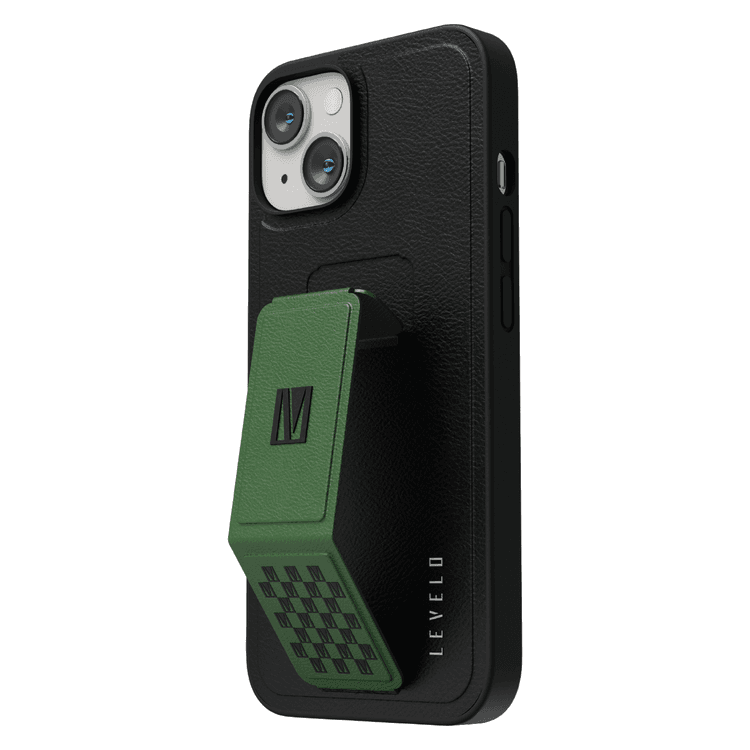 Levelo Morphix Grip Stand PU Leather Case iPhone 14 Plus Compatibility - Pacific Green