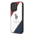 USPA PU Leather Case with Embossed Double Line & Horse Logo iPhone 14 Pro Compatibility - Red/White/Navy
