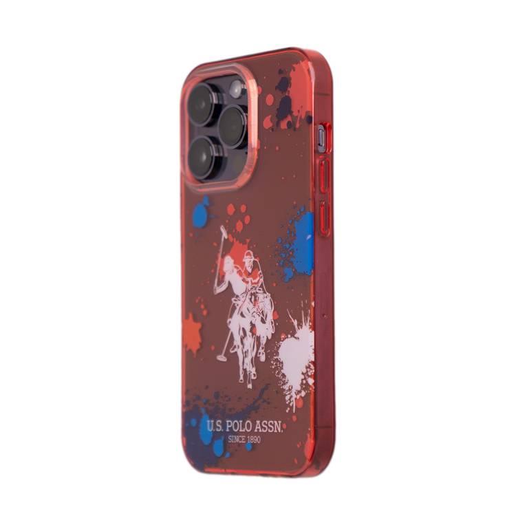 USPA PC/TPU Case with Splatter Pattern & Horse Logo iPhone 14 Pro Max Compatibility - Red