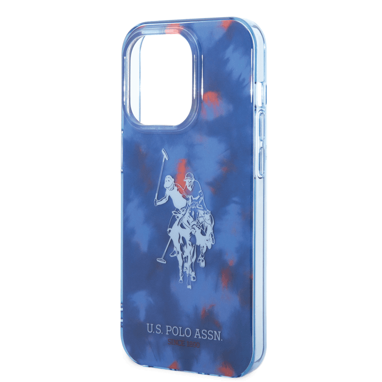 USPA PC/TPU Case with Tie&Dye Design & Horse Logo iPhone 14 Pro Compatibility - Blue