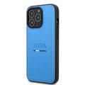USPA PU Leather Case with Tricolor Stitches & Initials Full Protection iPhone 14 Pro Max Compatibility - Blue