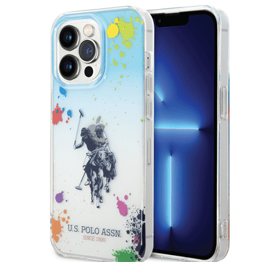 USPA PC/TPU Gradient Case with Splattered Pattern & Horse Logo iPhone 14 Pro Compatibility - Blue