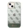Guess IML Case With Electroplated 4G Pattern & Bottom Stripe Script Logo Compatible with iPhone 14 Plus - Kaki