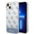 Guess IML Case With Electroplated 4G Pattern & Bottom Stripe Script Logo Compatible with iPhone 14 Plus - Blue