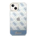 Guess IML Case With Electroplated 4G Pattern & Bottom Stripe Script Logo Compatible with iPhone 14 Plus - Blue