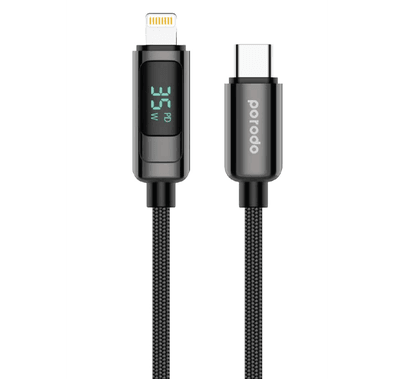 Porodo 35W Braided USB-C To Lightning Cable With Power Display 1.2m/4ft - Black