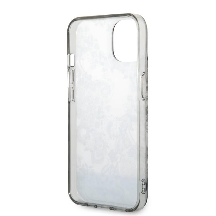 Guess PC/TPU IML Case with Double Layer Electroplated Camera Outline & Toile De Jouy iPhone 14 Plus Compatibility - Ochre
