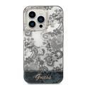 Guess PC/TPU IML Case with Double Layer Electroplated Camera Outline & Toile De Jouy iPhone 14 Pro Compatibility - Ochre