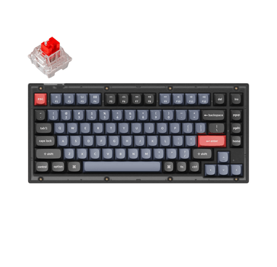 Keychron V1 ANSI 75% Layout 84 Key Full Assembled With Knob & Brown, Red Switch RGB Hot-Swap Gateron G pro Mechanical Wired Normal Profile QMK Custom - Frosted Black
