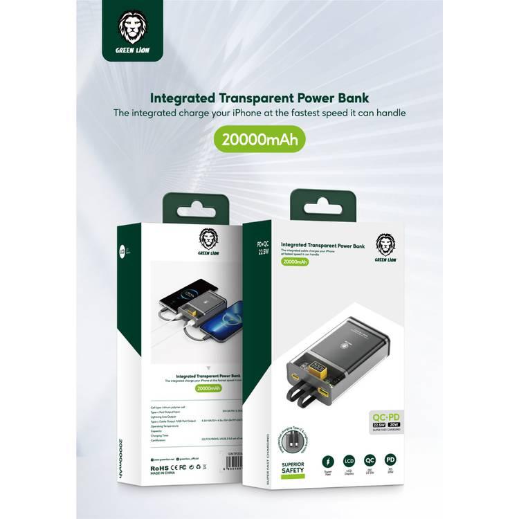 Green Lion Integrated Transparent Power Bank 20000 mAh ( QC 22.5W + PD 20W ) - Black