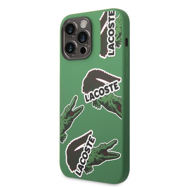 Lacoste Hard Case Liquid Silicone / Microfiber Allover Pattern Compatible with iPhone 14 Pro Max - Green