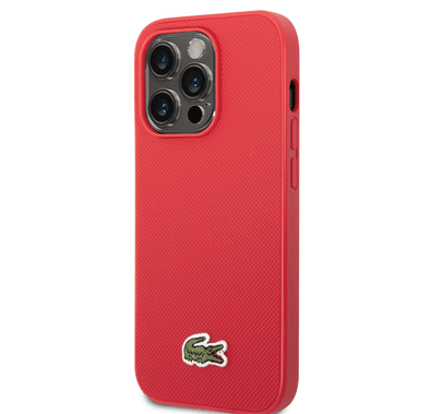 Lacoste Hard Case Iconic Petit Pique PU Woven Logo Estragon Compatible with iPhone 14 Pro - Red