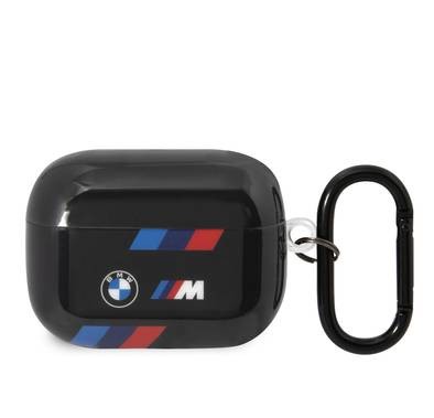 BMW M Collection Airpods Cases TPU Tricolor Lines And Logo Printed Glossy Compatible with Airpods Pro - Black