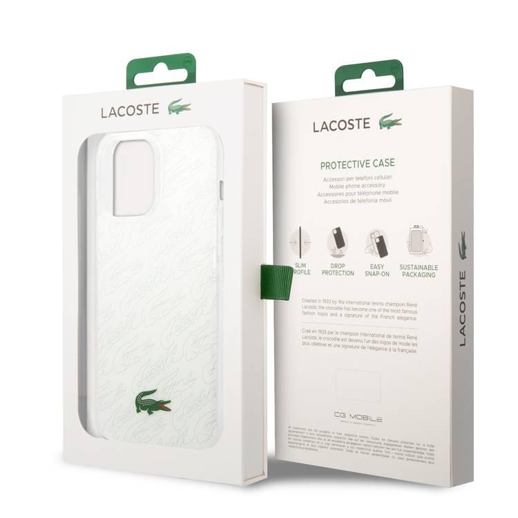 Lacoste Hard Case IML Double Layer & Dyed Bumper Signature Pattern Compatible with iPhone 14 Pro Max - White