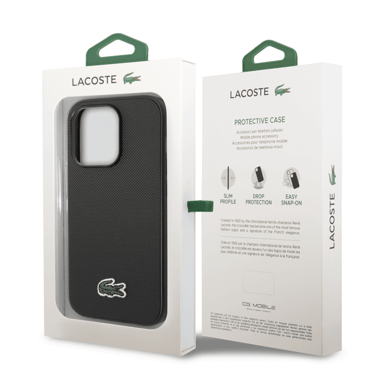 Lacoste Hard Case Iconic Petit Pique PU Woven Logo Estragon Compatible with iPhone 14 Pro - Black