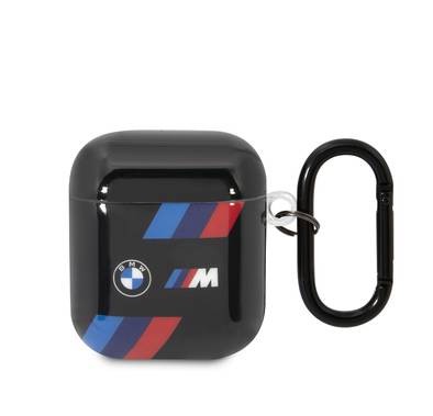 BMW M Collection Airpods Cases TPU Tricolor Lines And Logo Printed Glossy Compatible with Airpods 1/2 - Black