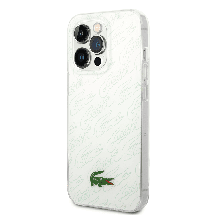 Lacoste Hard Case IML Double Layer & Dyed Bumper Signature Pattern Compatible with iPhone 14 Pro - White