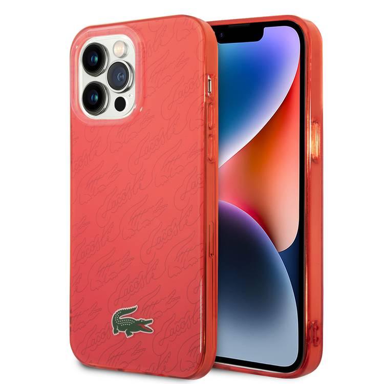 Lacoste Hard Case IML Double Layer & Dyed Bumper Signature Pattern Compatible with iPhone 14 Pro Max - Red